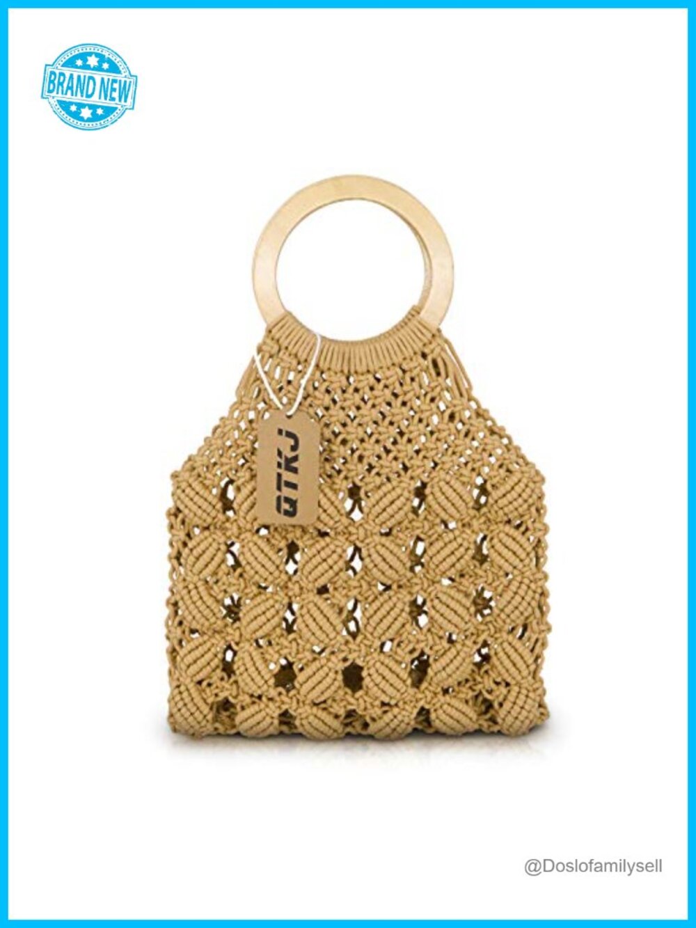 Straw Crochet Tote Bag with Wooden Round Handle